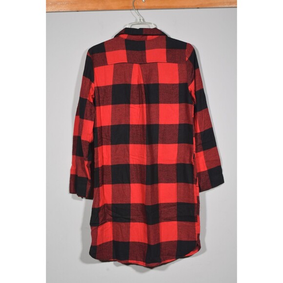 New Old Navy Red Buffalo Plaid Holiday Flannel Nightgown w/ Pockets Sz S - Picture 3 of 4